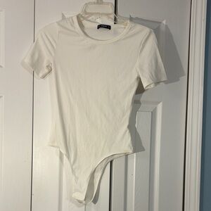 Shein Cream Ribbed Bodysuit Small short sleeve